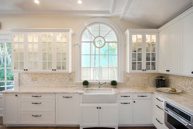 Inspiration for a timeless kitchen remodel in Miami with flat-panel cabinets