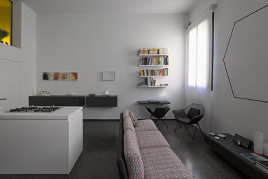 Photo of a contemporary single-wall open plan kitchen in London with a breakfast bar.