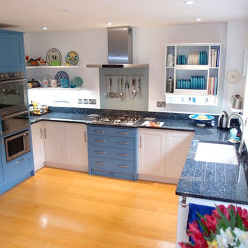Painted blue and white kitchen