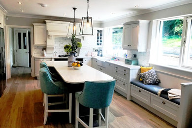 Painted kitchen with grey island