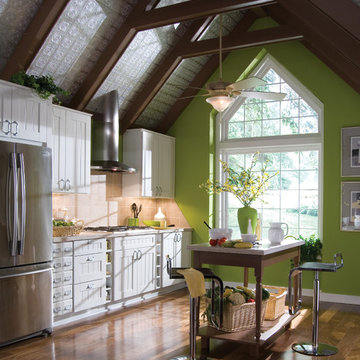 Painted Tin Ceiling Tiles in a Rustic Farmhouse Kitchen