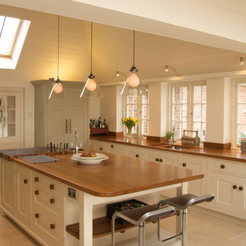 Painted Traditional Kitchen with timber work surfaces