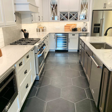 Painted White and Rift Oak Kitchen With Hexagon Tiles (Geneseo, IL)