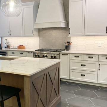 Painted White and Rift Oak Kitchen With Hexagon Tiles (Geneseo, IL)