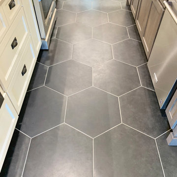 Painted White and Rift Oak Kitchen With Hexagon Tiles (Geneseo, IL)