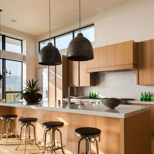 Esempio di un'ampia cucina abitabile minimalista con isola