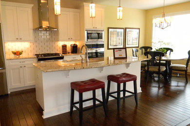 Design ideas for a kitchen in Minneapolis with dark hardwood flooring.