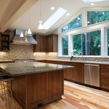 Park it Here–Transitional Kitchen in a Woodsy Setting