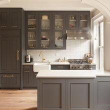 Kitchen, grey cabinets