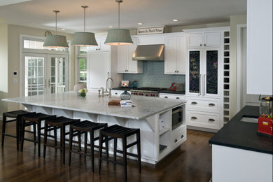 Beach style kitchen photo in Chicago with an island