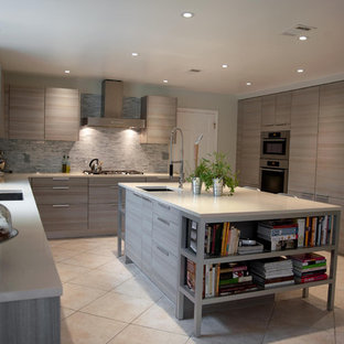 Example of a trendy kitchen design in Other with paneled appliances