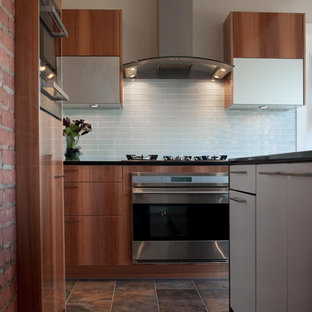 Imagen de cocina minimalista con electrodomésticos de acero inoxidable