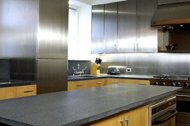 Example of a minimalist kitchen design in New York