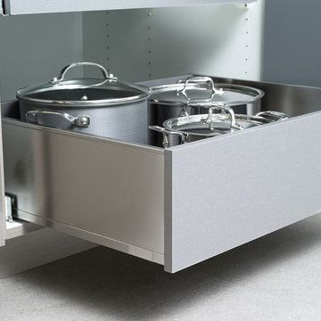 Pot & Pan Storage in Stainless Steel Roll-Out Shelves from Dura Supreme
