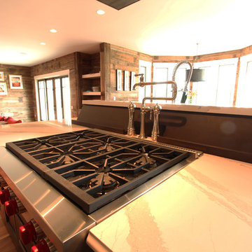Pot Filler Behind Cooktop in Island with built in cookbook stand behind