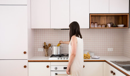 Pale Pink Carries Through This Kitchen, Right Down to the Grout