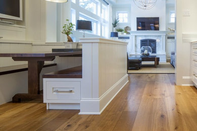 Design ideas for a classic kitchen in Calgary with light hardwood flooring.