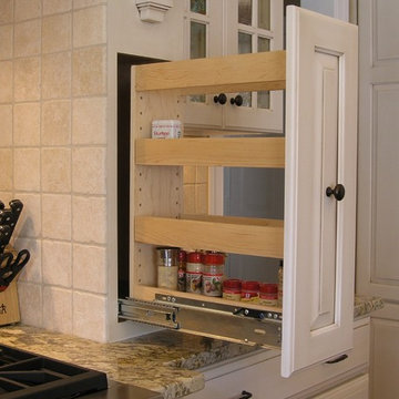 Pull-Out Spice Rack Built Into Custom Wood Hood (Open)