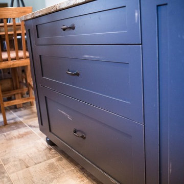 Quarter-Sawn Oak Kitchen, Painted Island with Light Distressing