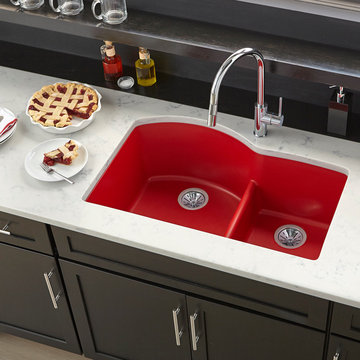 Quartz Luxe Double Bowl Undermount Sink with Aqua Divide, Maraschino