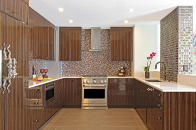 Example of a mid-sized minimalist u-shaped kitchen design in New York
