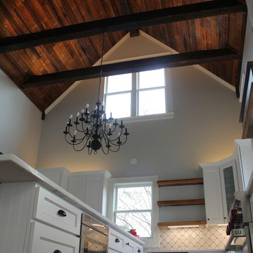 Re-purposed wood ceiling in Farmhouse Kitchen