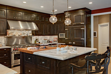 Design ideas for a classic kitchen in New York with integrated appliances.