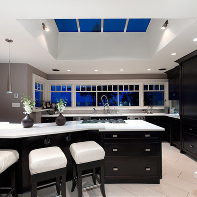 Inspiration for a contemporary kitchen remodel in Vancouver with shaker cabinets and black cabinets