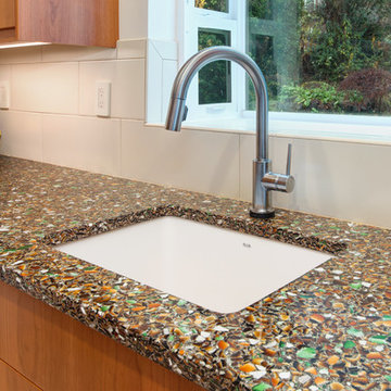 Recycled Glass Countertop and Custom Cherry Cabinets