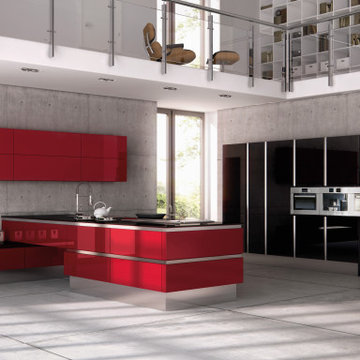 Red & Black Glass Modern German Kitchen