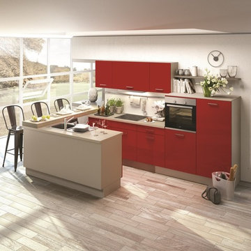 Red and grey kitchen