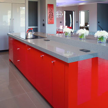 Red and Silver High-Gloss Kitchen