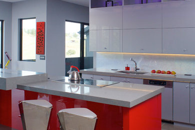 Inspiration for a modern kitchen remodel in Denver with flat-panel cabinets and gray cabinets