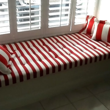 Red and White Striped Window Seat Cushion and Pillows