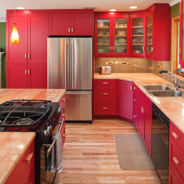 Red Contemporary Kitchen