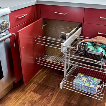 Red Flat Panel Kitchen Cabinets