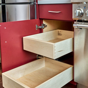 Red Flat Panel Kitchen Cabinets
