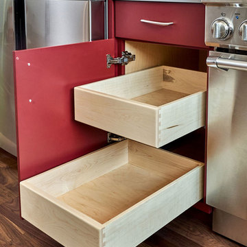 Red Flat Panel Kitchen Cabinets