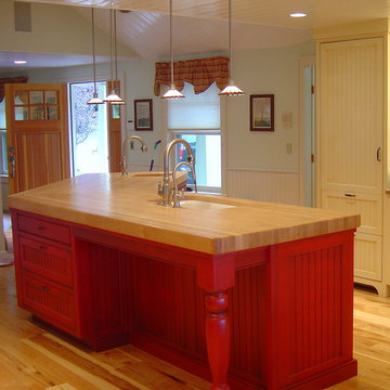 Red Island with Maple Butcher Block top and turned leg