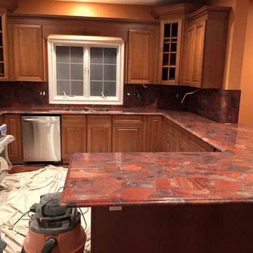 Red Marinace Counters with Full Back Splash
