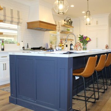 Redondo Beach - Custom kitchen remodel white & blue cabinets and flooring