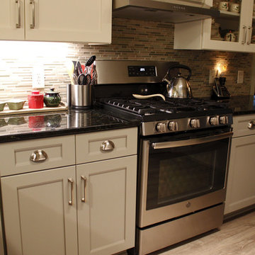 Refaced 2-tone kitchen, Base Cabinets - Harbor Mist; Wall Cabinets - Divinity