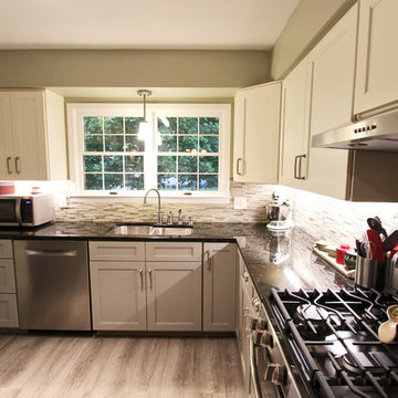 Refaced 2-tone kitchen, Base Cabinets - Harbor Mist; Wall Cabinets - Divinity