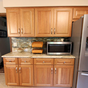 Refaced Lower Existing Cabinets, New Upper Wall Cabinets and Glass Backsplash