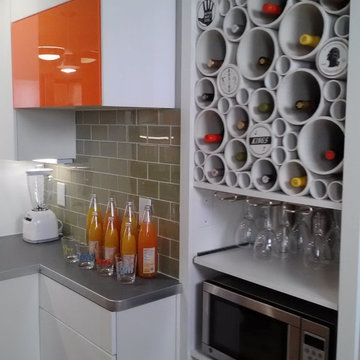 Retro modern remodel, bottle cap backsplash, particle board floors and more!