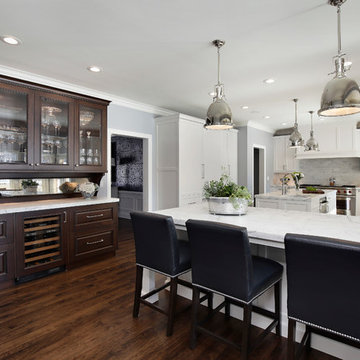 Rich, Dark Stained Butler's Pantry Contrasts White Kitchen