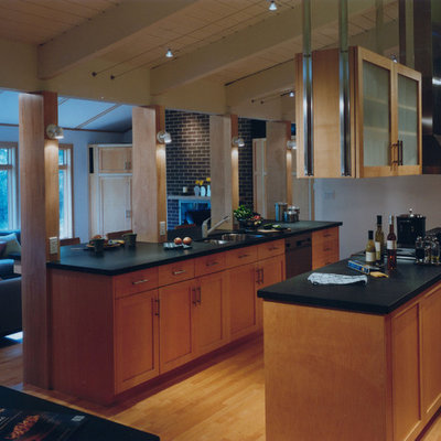 Example of a trendy open concept kitchen design in Denver