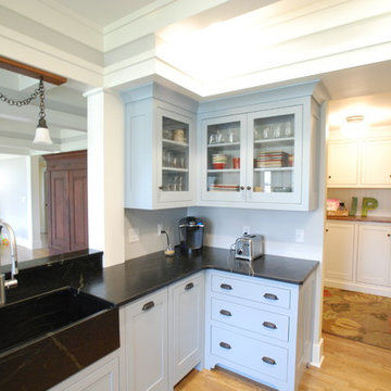 Robin's Egg Blue Craftsman Kitchen with Soapstone Countertop and Soapstone Farm