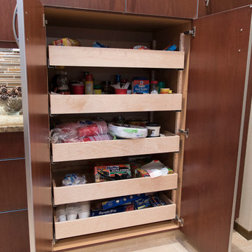 Roll-out pantry cabinet is fully adjustable and highly efficient storage