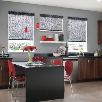 Roller and Solar Shades in Modern Kitchen
